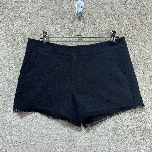 Club Monaco Kelela Fringe Shorts Women's 00 Black Textured Pockets Lined New NWT - Picture 2 of 14